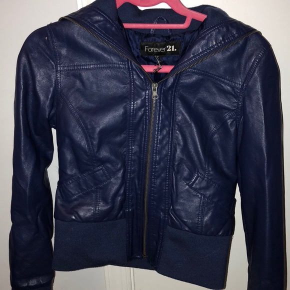 Navy Blue Leather Jacket - Picture 5 of 5